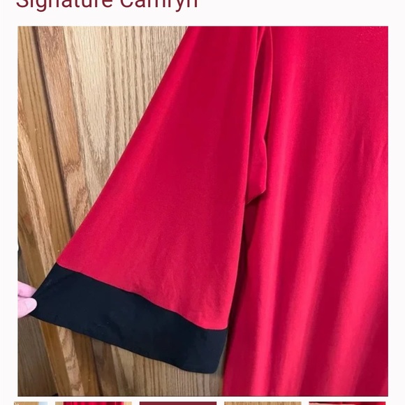 SIGNATURE CAMRYN Fringed Hem Red & Black ColorBlock Dress L NWOT - Picture 5 of 11